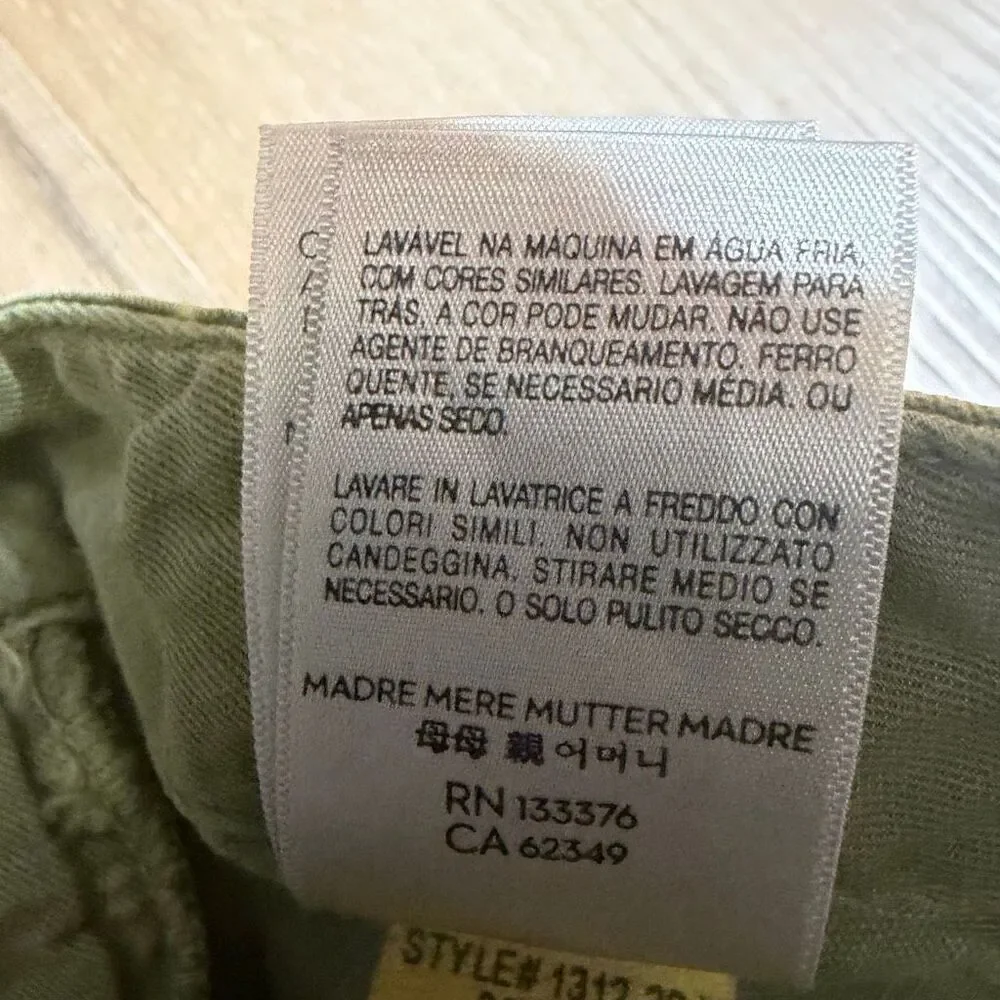 Mother The Shaker Chop Crop Army Green High Rise Pants Raw Hem Boho Preppy Sz 27